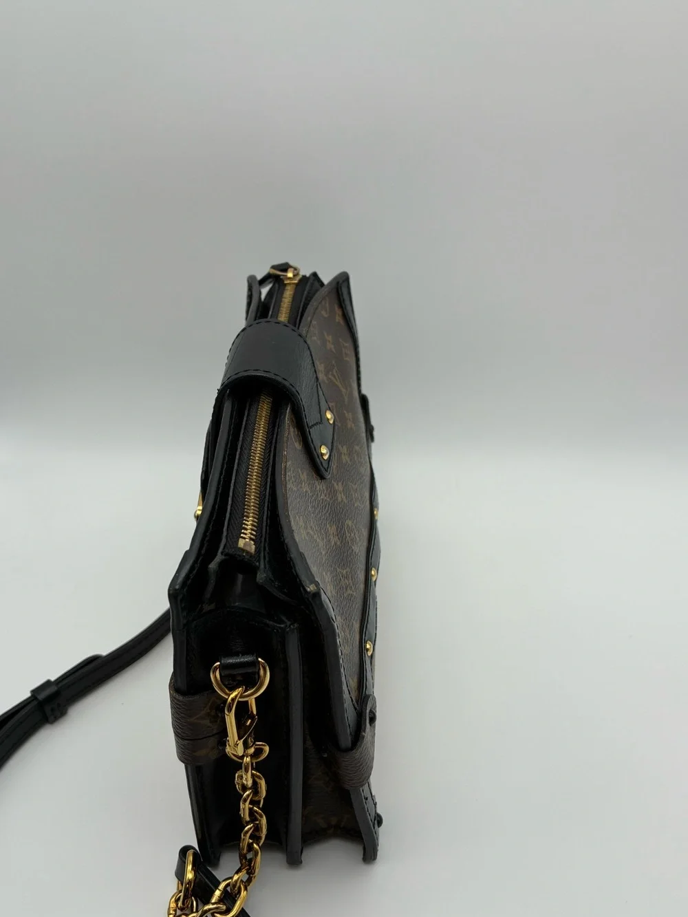 Louis Vuitton Brown reverse Monogram Trunk clutch crossbody  Bag with COA